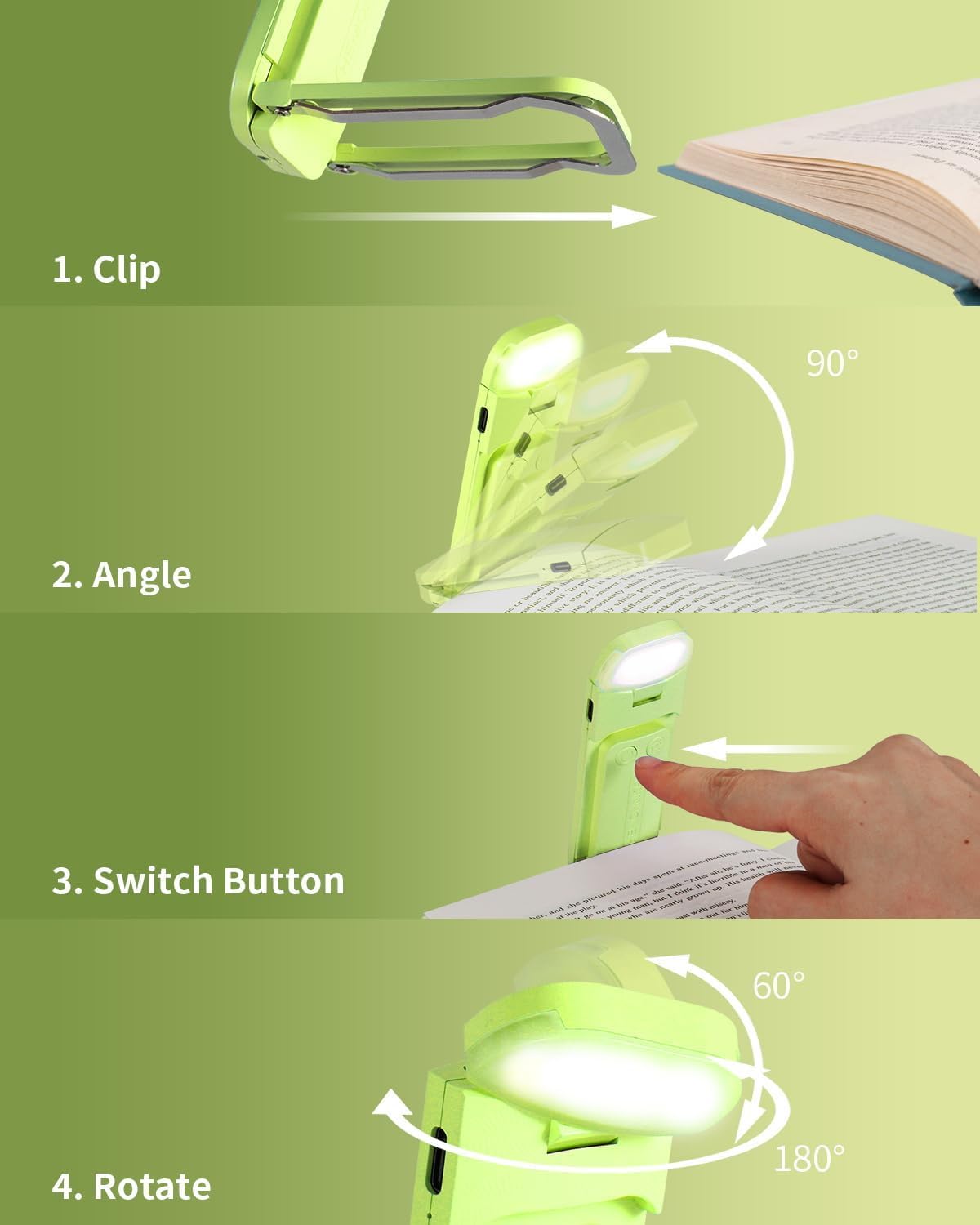 HEMONNKAM Book Reading Light, Rechargeable Clip on Booklight, Eye Caring 3 Color Temperatures & 5 Brightness Levels, Night Use for Bed, Long Lasting, Reading at Night in Bed, Purple