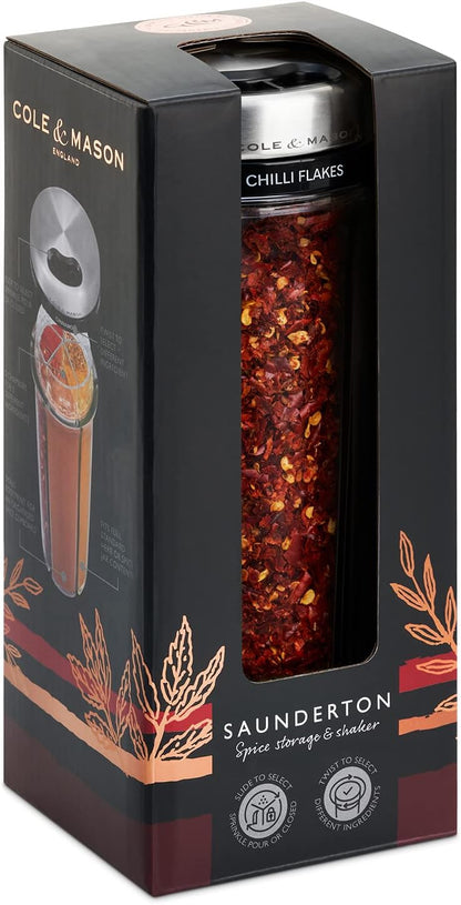 Cole & Mason Saunderton Spice Storage & Shaker - Herb Keeper for Refrigerator, Countertop or Cabinet - Divided Food Storage Container - Spice Shaker with Lid - Clear/Silver