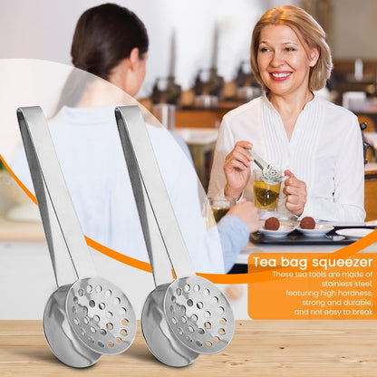2 Pcs Stainless Steel Tea Bag Tongs and Squeezer, 6 Inch Anti-Slip Tea Bag Strainer Clips for Tea Bags, Herbs, Sugar Cubes and Ice Cubes, Kitchen and Bar Accessories