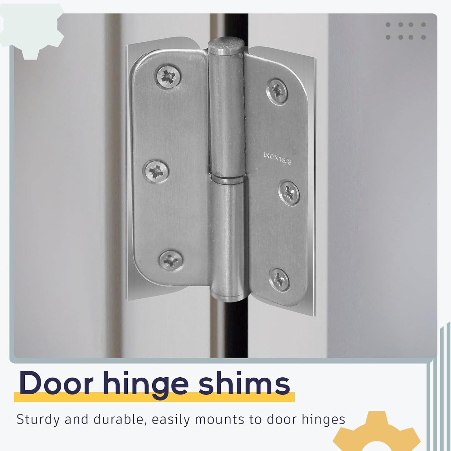 10 Pcs Hardware Door Hinge Shims Stainless Steel Metal Coated Finish Door Hinge Shim for Repair Kit (4 Inch,White)