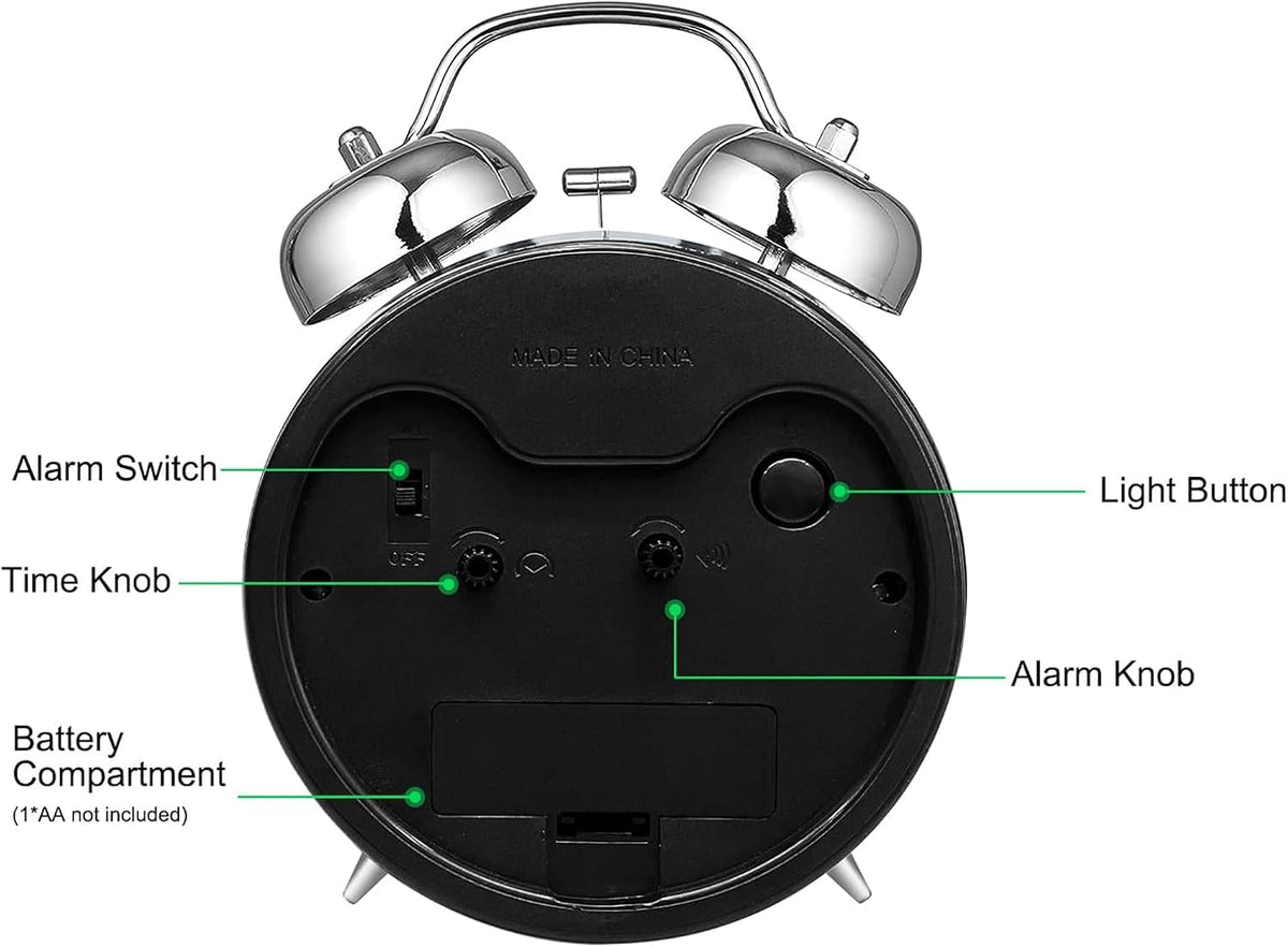 AYRELY® Super Loud Alarm Clock for Heavy Sleepers, 4.5 Inch Twin Bell Retro