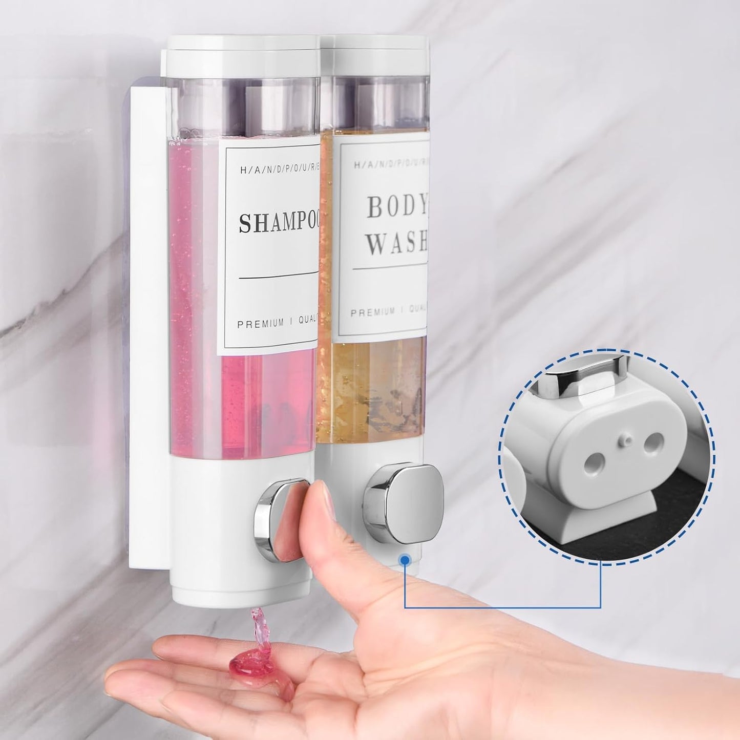 Cabo Deseado Shower Soap Dispenser Wall Mounted No Drill Shampoo Dispenser for Shower Wall Shampoo and Conditioner Dispenser Bathroom Hotel 3 * 350ml Gungray with Labels