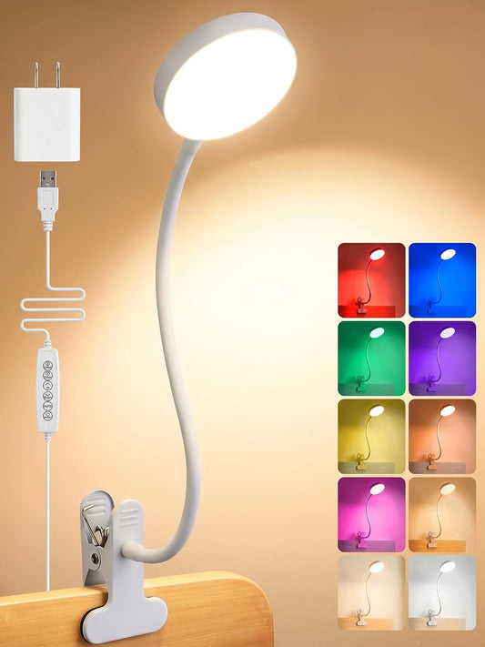 Clip on Light,10 Colors RGB Desk Lamp with Clamp,10 Dimmable Reading Lamp