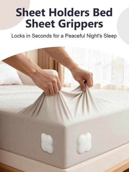 Bed Sheet Holders for Corners, 4-Pack Fitted Sheet Holder Keep Sheets Firm,Fits Any Size Mattress-No More Shifting Bedding