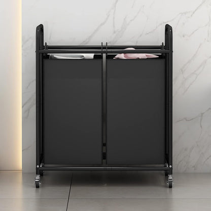 SUOERNUO Laundry Hamper with Lockable Wheels and 2 Removable Bags | Rolling Laundry Basket Laundry Sorter 2 section for Dirty Clothes in Laundry Room or Small Spaces, Grey+Beige
