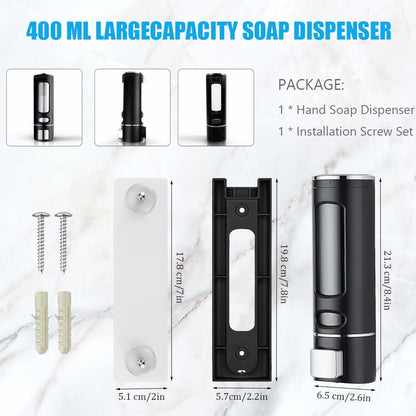 Single Wall Mounted Hand Soap Dispenser, 13.5oz/400ml Black Showe | Clear Refillable Liquid Lotion Soap Dispenser, Gel Container Shower Pump Dispenser and Organizer for Bathroom Kitchen