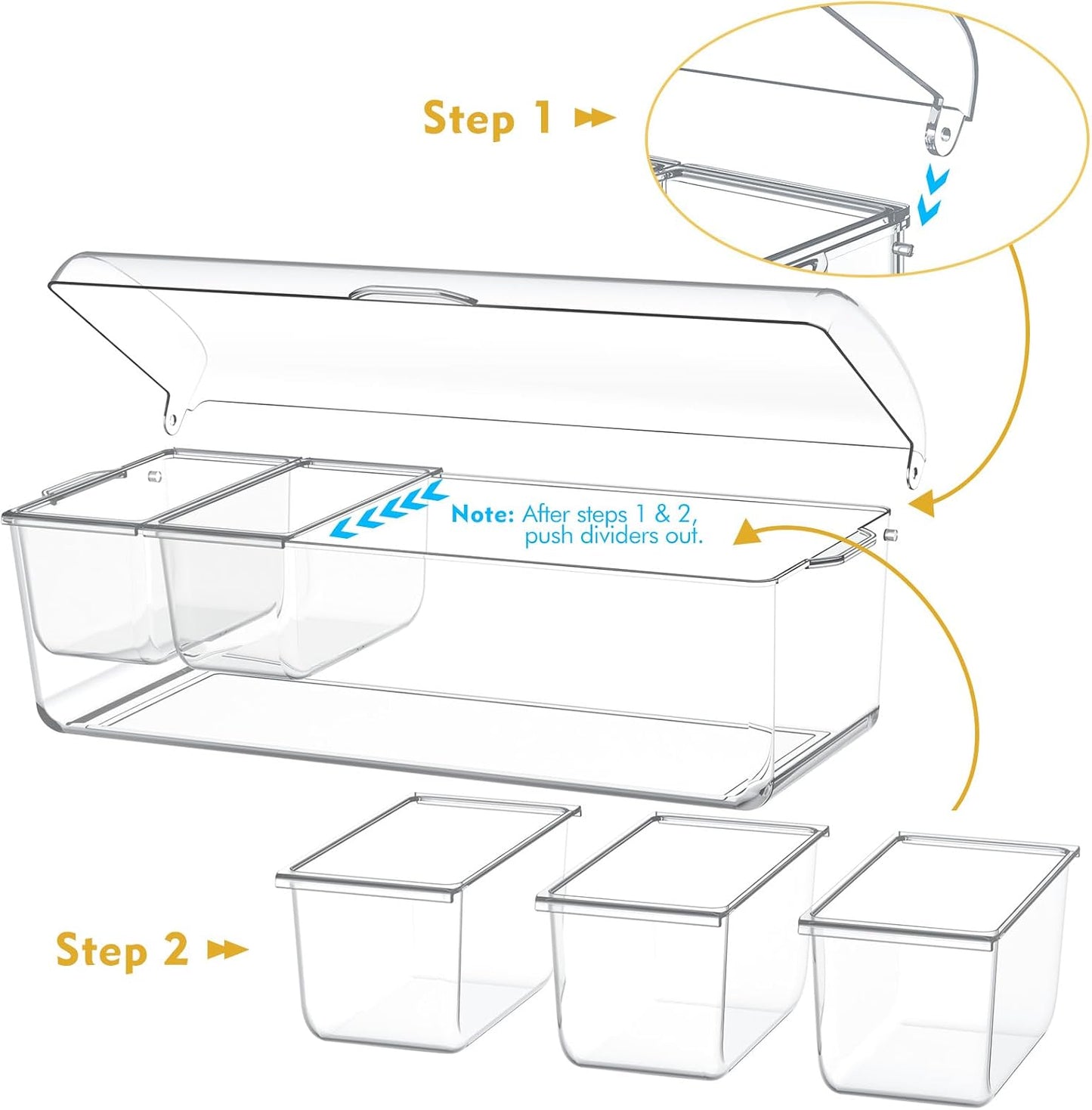 Condiment Tray with Stainless Steel Tableware, Chilled Condiment Server | Bar Accessories with 5 Spoons, 5 Forks and 1 Clip with Removable Trays and Lid