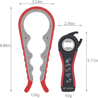 Jar Opener Bottle Opener for Weak Hands, 5 in 1 Multi Function Can Opener Bottle Opener Kit with Silicone Handle Easy to Use for Children, Elderly and Arthritis Sufferers (New red)