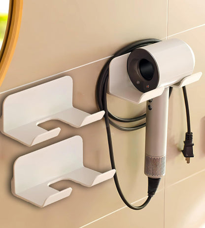 Universal Hair Dryer Holder, Self Adhesive Wall Mount, White | Universal storage rack fits most brand blow dryers, ideal for bathroom organization
