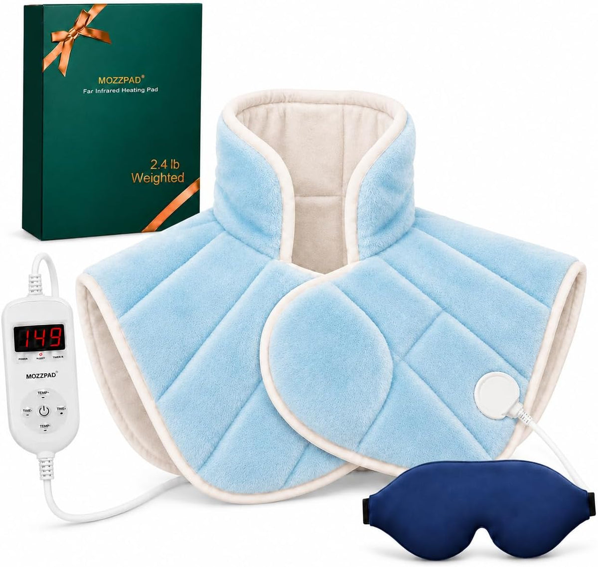 Weighted Heating Pad for Neck and Shoulders and Back, 2.4 lb Neck and Shoulder Heating Pad Wrap, Heated Neck Wrap for Upper Back, Tourmaline-Infused Fill, Auto Shut Off, Machine Washable Gift Set