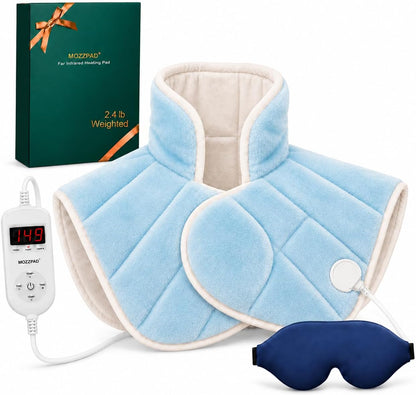 Weighted Heating Pad for Neck and Shoulders and Back, 2.4 lb Neck and Shoulder Heating Pad Wrap, Heated Neck Wrap for Upper Back, Tourmaline-Infused Fill, Auto Shut Off, Machine Washable Gift Set