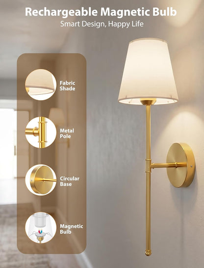 Wall Sconces Set of Two Rechargeable Cordless Wall Decor with Magnetic Bulb