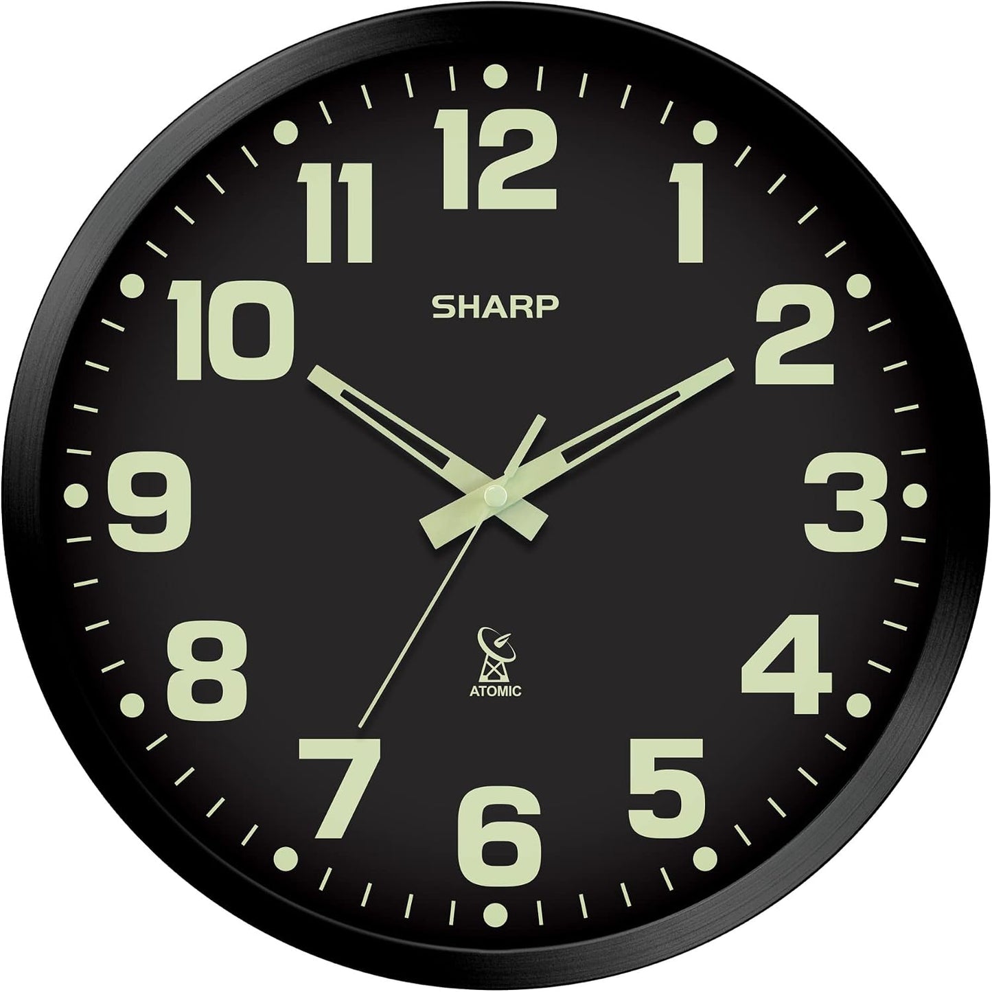 Sharp 12-Inch Atomic Wall Clock, Battery Operated, White with Black Frame | Self-setting atomic time; Easy-read analog face; Automatic time adjustment; Simple setup; Versatile home or office style