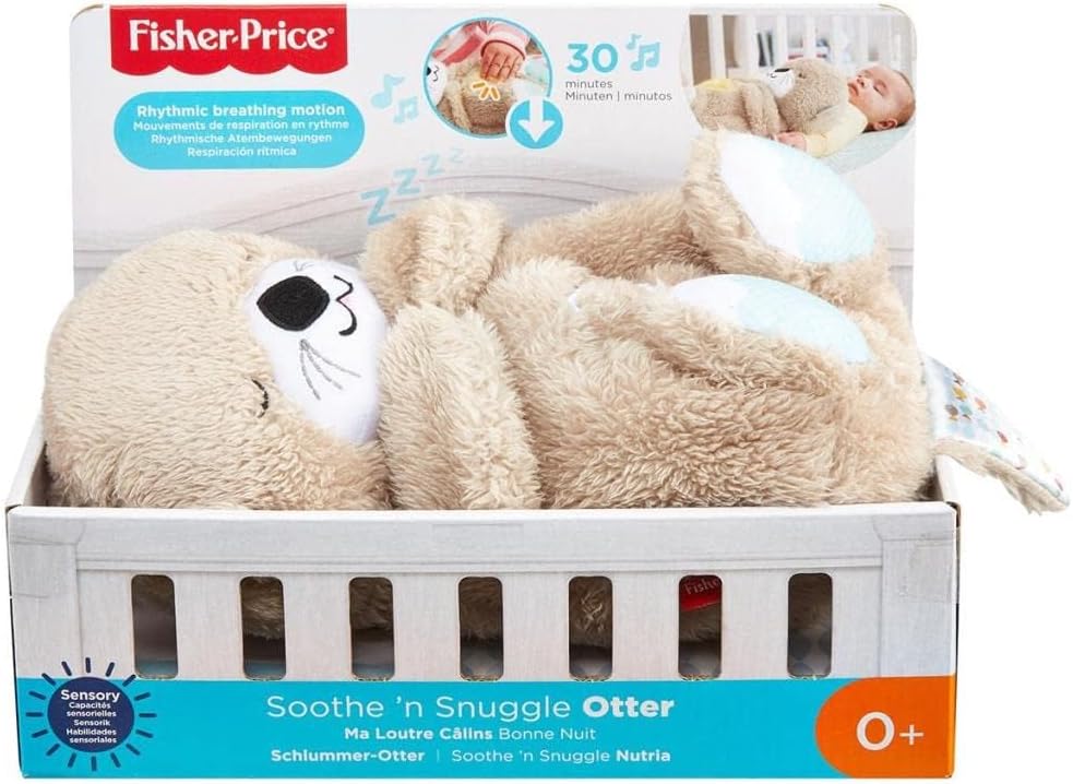 FISHER-PRICE BABY Toy Soothe 'n Snuggle Otter Portable Plush Sound Machine with Music Lights & Breathing Motion for Newborns 0+ Months