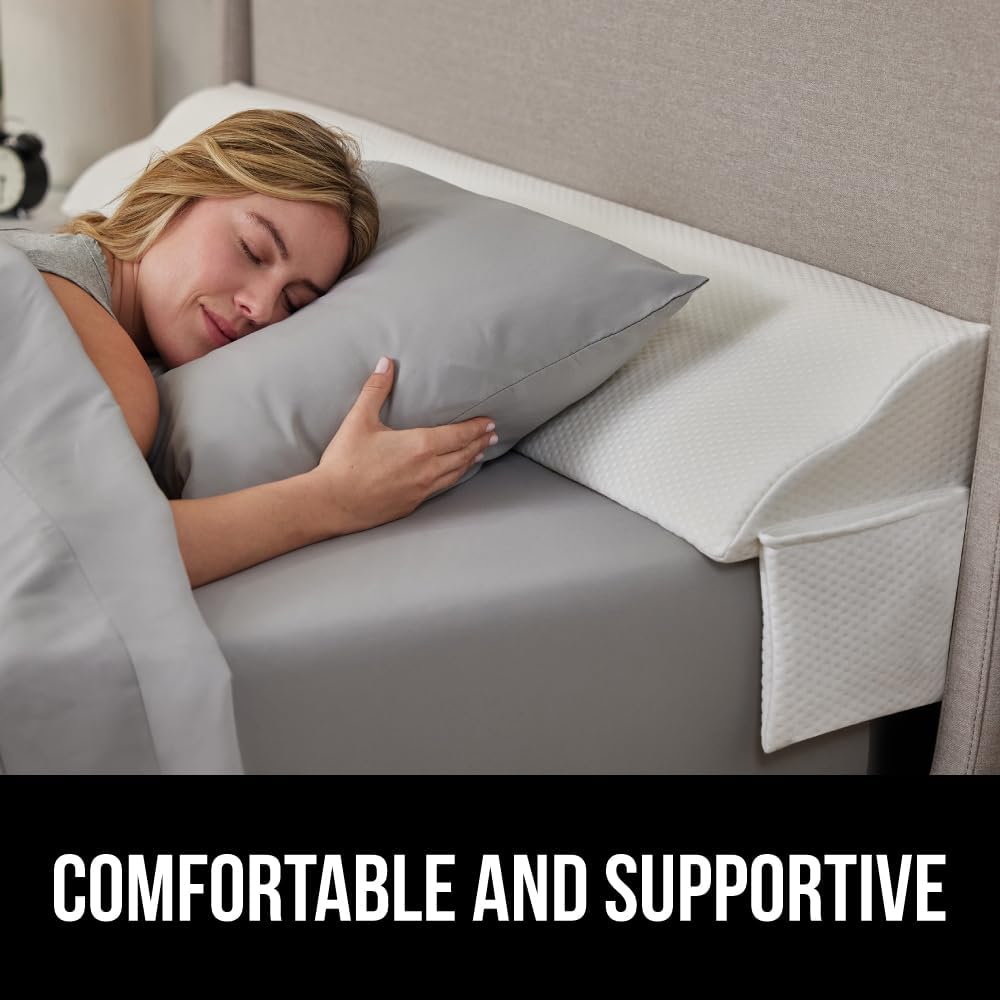GORILLA GRIP Patented Bed Wedge Pillow for Headboard Gap, Filler Between Mattress Gaps, Comfortable Supportive High Density Cushioned Foam Pillows, Stay in Place Gripping Dots, King Soft Gray