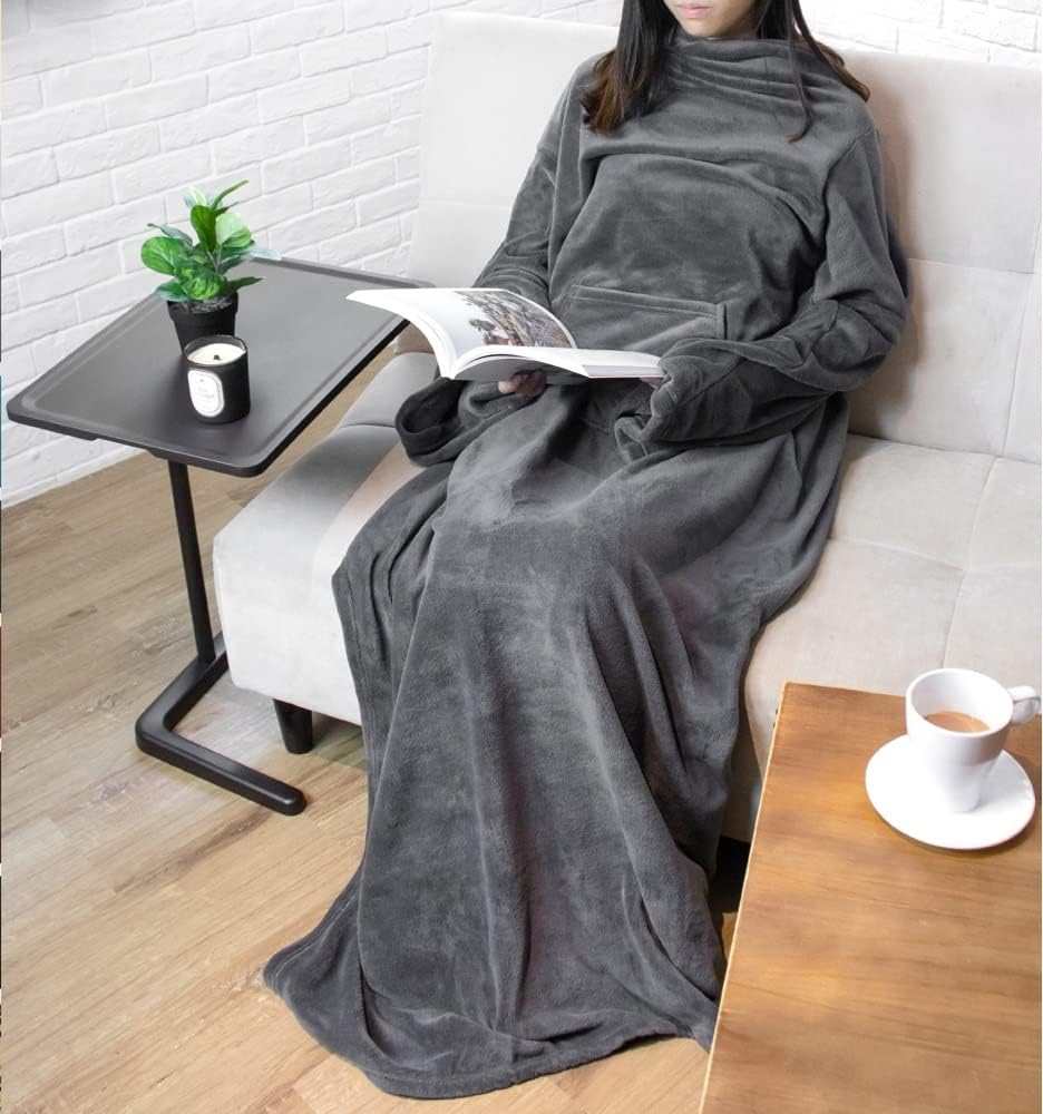 PAVILIA Blanket with Sleeves for Adult Women Men, Soft Warm Wearable Blanket Fleece Wrap Throw, Robe Blanket Gift