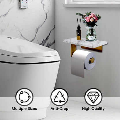 Toilet Paper Holder with Natural Marble Shelf for Bathroom Washroom,Wall Mounted Tissue Holder Suitable for Mega Roll (Brushed Nickel,Small 6.7 * 4.3 in)