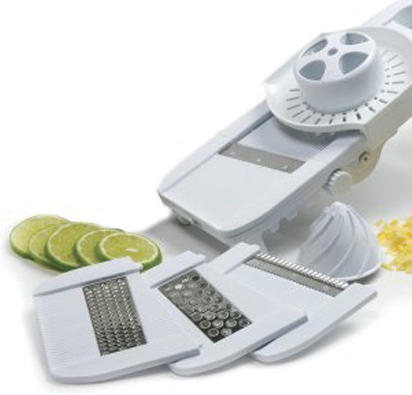 Norpro Deluxe Mandoline Slicer, Grater, Shredder, Julienne and Juicer w/ Safety Guard White
