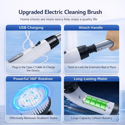 Premium Electric Bathroom Cleaning Brush, Waterproof Cordless Bathroom & Kitchen Cleaning Brush with Adjustable Handle & 9 Replaceable Heads – Powerful Deep Clean Tile, Grout, Tub, Window & Floor