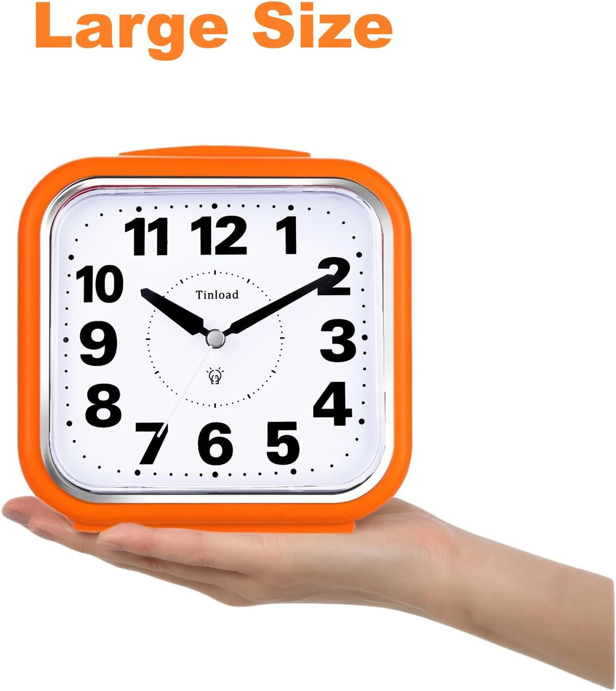 Tinload 5.5" Large No Ticking Analog Alarm Clock,Silent Readable for Seniors,Easy to Set,Gradual Rise Alarm,Big Numbers,Gentle Wake,Snooze, Lighted on Demand,Battery Operated,Black
