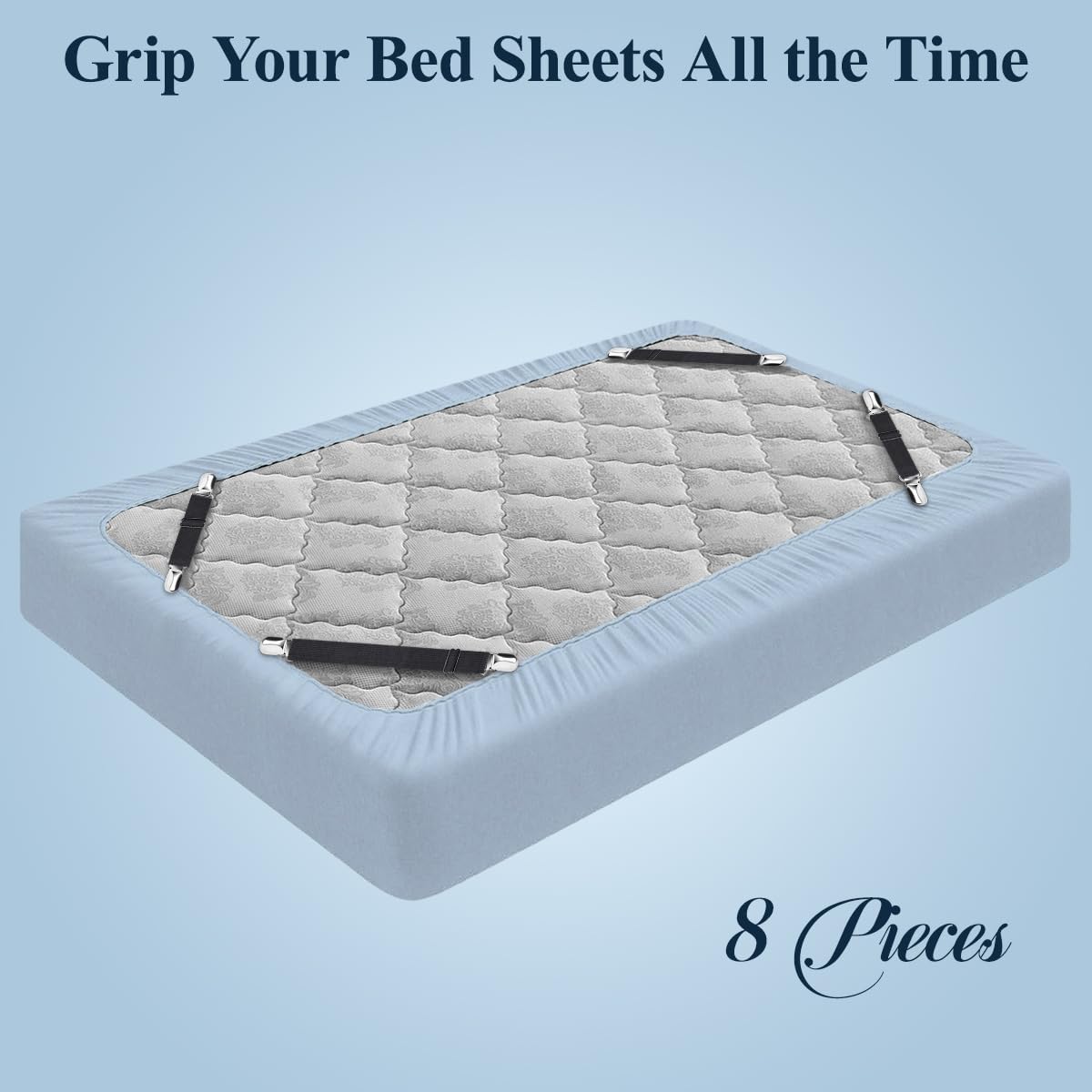 Sopito Sheet Straps, Adjustable Elastic Bed Sheet Holder, 4pcs White | Keep Sheet Firm & Tight, Non-Slip Strong Gripping Sheet Clips, Max Stretch 26.8'' for Crib to King Size Bed, Easy to Install
