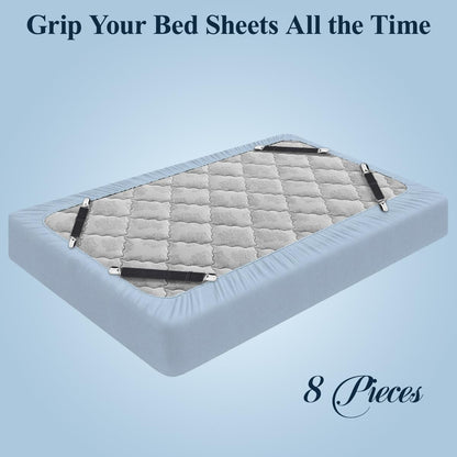 Sopito Sheet Straps, Adjustable Elastic Bed Sheet Holder, 4pcs White | Keep Sheet Firm & Tight, Non-Slip Strong Gripping Sheet Clips, Max Stretch 26.8'' for Crib to King Size Bed, Easy to Install
