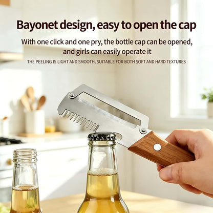 Premium Vegetable Peeler with Wooden Handle and Bottle Opener, Multi-Functional Vegetable Peeler for Fruit Pumpkin Peeling Potato and other vegetables or fruits (1pcs)