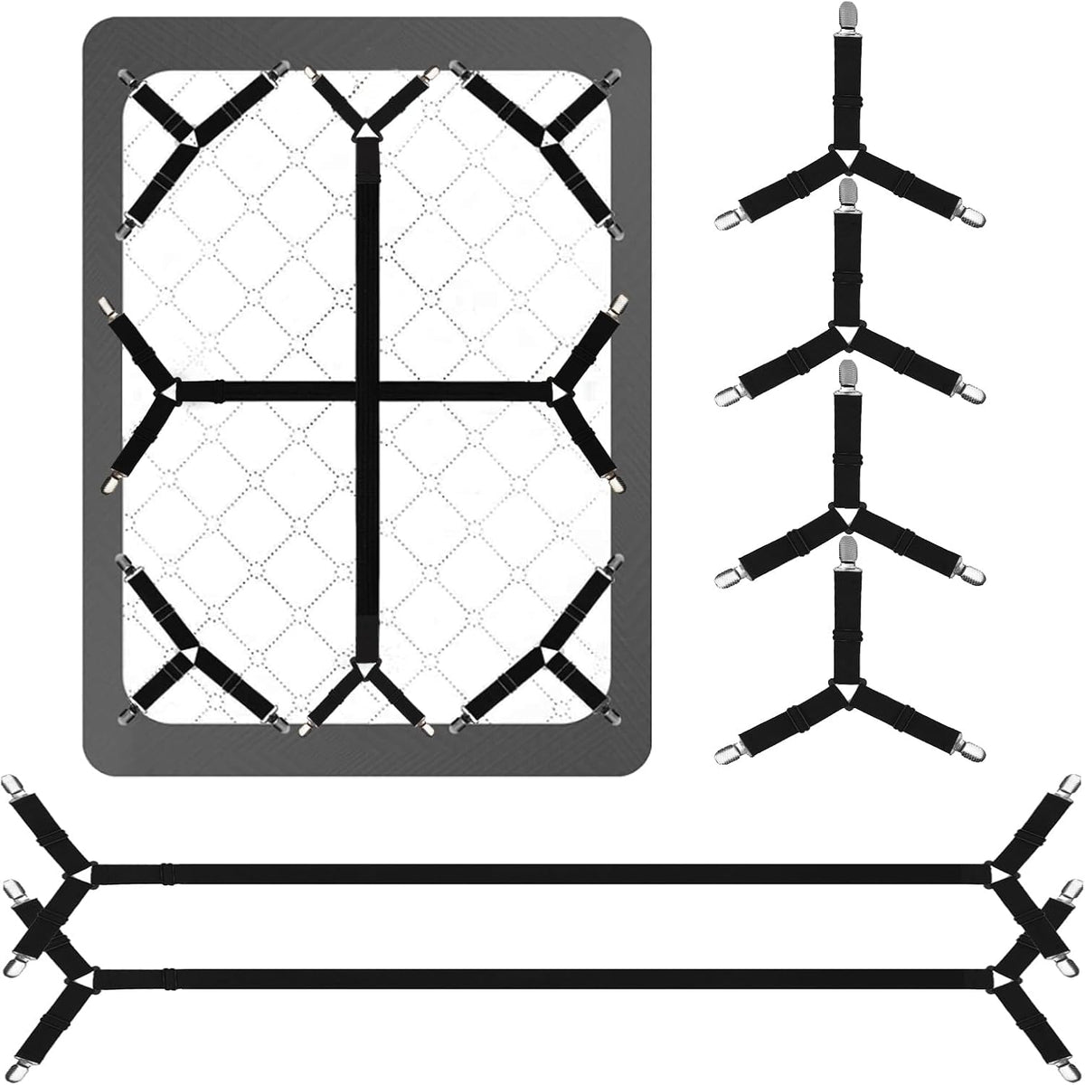 Luyena Bed Sheet Straps, 6 Pack, Adjustable Elastic Fitted Sheet Holders