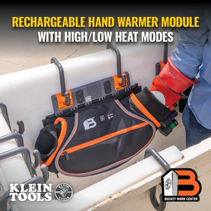 Klein Tools BC101C Rechargeable Hand Warmer, Compatible with Bucket Work Center Rail System Modules, Oversized Pouch for Class 2 Gloves