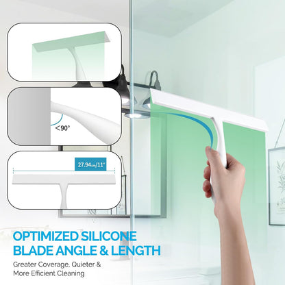 FY&XZH Never Rust Silicone Shower Squeegee for Glass Doors with Hook, Bathroom Cleaner Tool, Household Window and Mirror Squeegee, Ergonomic Thick Handle Squeegee for Shower Glass, 11-Inch (White)