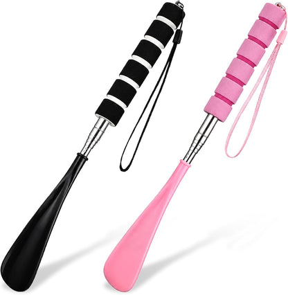 2Pcs Shoe Horn Long Handle for Seniors, Retractable Shoe Horn | Foldable Shoes Puller Shoehorn Pregnant Extended Boot Horns for Cowboy Boots Adjustable Travel Shoes Helper(Black/Pink)