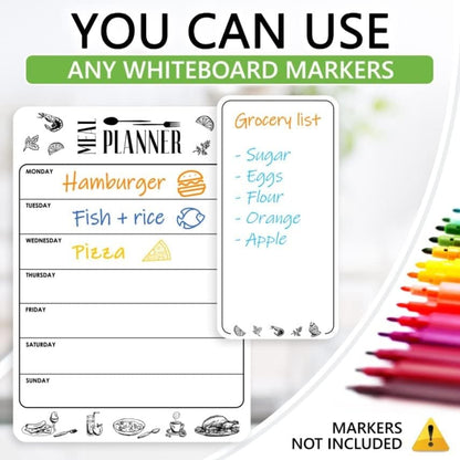 Dry Erase Magnetic Meal Planner for Refrigerator A4 (8.5x12 inch) - Magnet Weekly Menu Board for Fridge - Magnetic Menu White Board - Fridge Meal Planner Magnet - Dinner Meal Planner Dry Erase Board