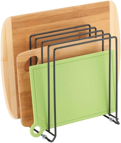 mDesign X-Large Steel Storage Tray Organizer Rack for Kitchen Cabinet - Divided Holder with 5 Slots for Skillets, Frying Pan, Pot Lids, Cutting Board, Baking Sheets - Concerto Collection - White