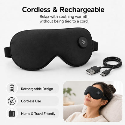 Heated Sleep Mask with 3-Level,Portable Eye Mask for Dry Eyes & Travel | 3-Level Soothing Heat,Cordless Sleep Mask,3D Light-Blocking Design,Adjustable Strap,Washable Cover,for Sleep,Home