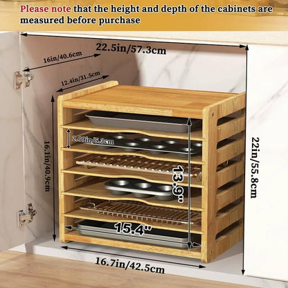 4 Tier Rubber Wooden Tray Dividers for Cabinets, Cookie Sheet Organizer | Heavy Weight, Premium Wood, Multiple Sizes, Saving Space, Vertical Tray Dividers for Storing pans, Baking tray, Cutting Board