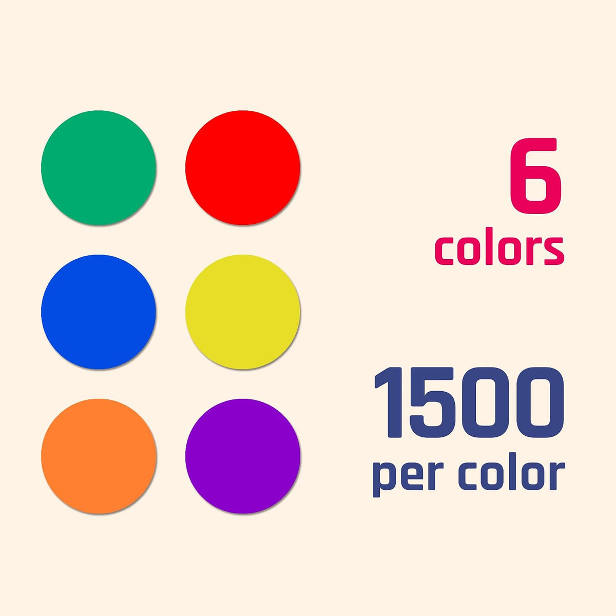 1/2" - Colored Dot Stickers, Round Labels - 6 Colors