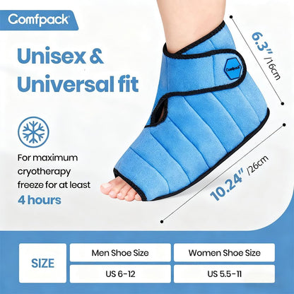 Comfpack Ankle Foot Ice Pack Wrap,2 Hours Cold for Plantar Fasciitis Relief | Large Coverage for Feet Pain Relief, Reusable Ice Boot for Injuries, Sprained Ankle, Swelling, Achilles Tendonitis, Surgery