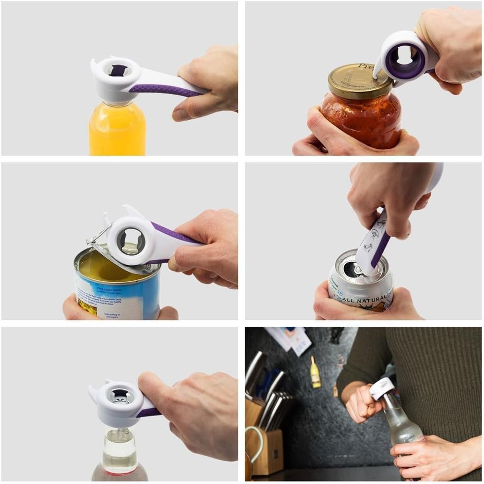 2 pack 5-in-1 Multi Function Plastic Grip Bottle Opener- Easily Opens Twist Caps, Bottle Caps, Canning Lids and Can Tabs (Black)