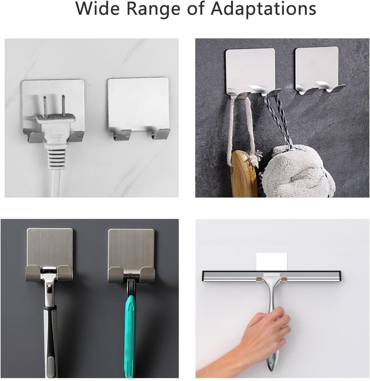 4 Pack All-Purpose Stainless Steel Squeegee Holder Shower Door Hooks Towel Hooks Hanger Organizer for Bathroom Shower Glass Doors Squeegee Cleaner Tool