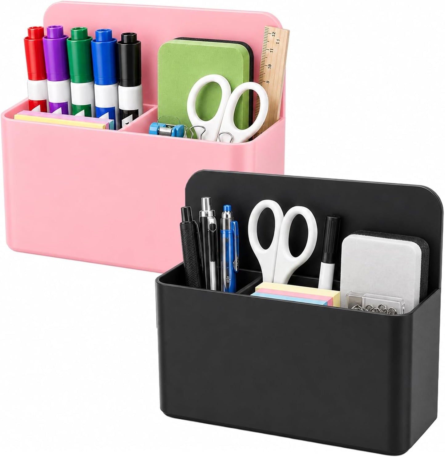 Magnetic Pencil Pen Holder, 2 PCS Magnetic Dry Erase Marker Holder for Whiteboard, Black White Magnet Storage Pencil Cup Case Fridge Organizers Locker Accessories for Office School Teacher Must Haves
