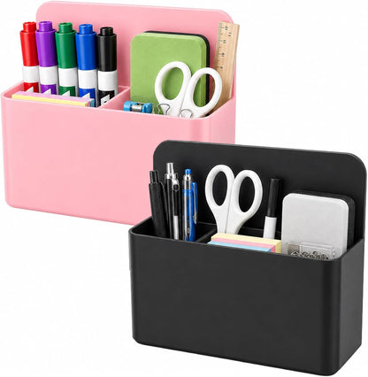 Magnetic Pencil Pen Holder, 2 PCS Magnetic Dry Erase Marker Holder for Whiteboard, Black White Magnet Storage Pencil Cup Case Fridge Organizers Locker Accessories for Office School Teacher Must Haves