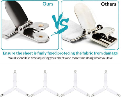 2 Pack Bed Sheet Holders - Adjustable Criss Cross Sheet Strap White