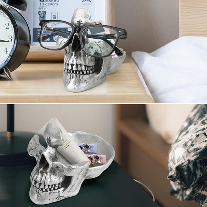 Mrlikale Skull Glasses Stand Holder, Creative Eyeglasses Holder | Sunglasses Spectacle Display Rack, Key Holder Resin Sculptures for Entryway, Home, Office, Desk, Nightstand (Gold)