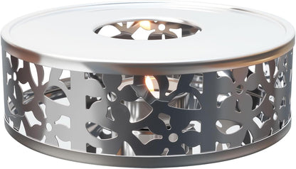 Tea Warmer Petals Silhouette, Silver Brushed Stainless Steel | Teapot Warmer Includes 1 Tealight Holder