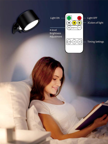 LANMEL LED Wall Mounted Lights,360° Rotating Rechargeable Wall Sconce Lamp | Gold,3CCT,Dimmable,with Remote & Touch Control,USB Wireless Wall Lamp, Suitable for Study,Bedroom,and Bedside Reading