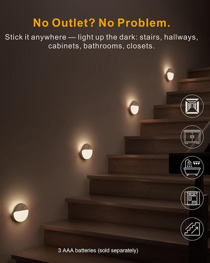 Small Motion Sensor Amber Night Light Battery Operated, Toilet Light | 2 Pack, 3 Modes, Dimmable 1-15lm, Dim Light Soft Glow, No Plug, Wireless Stick on Light for Bedroom, Sleep, Bathroom, Kids