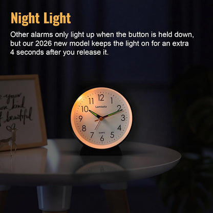 4.5 Inch Small Desk Clock Battery Analog Alarm Clock for Bedroom, Black