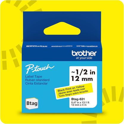 Brother Genuine P-Touch Btag BTAG231 Black on White Label Tape ~1/2in by 13.1ft (12mm x 4m). (Works Only with Brother PT-N10, PT-N20, PT-N25BT Label Makers)