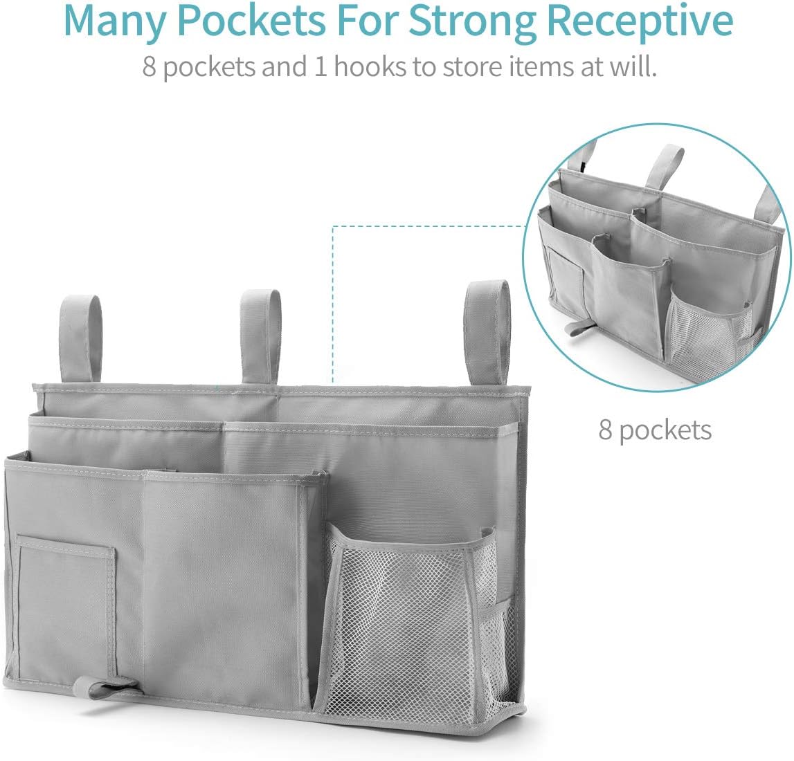 Bseash Bunk Bed Organizer, Bedside Caddy Hanging Bed Organizer Storage Bag 8 Pockets, for College Dorm Rooms Bed, Hospital Bed, Baby Bed Rails, 600D Oxford Cloth
