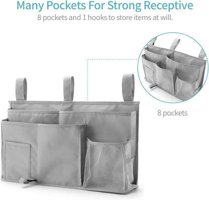 Bseash Bunk Bed Organizer, Bedside Caddy Hanging Bed Organizer Storage Bag 8 Pockets, for College Dorm Rooms Bed, Hospital Bed, Baby Bed Rails, 600D Oxford Cloth